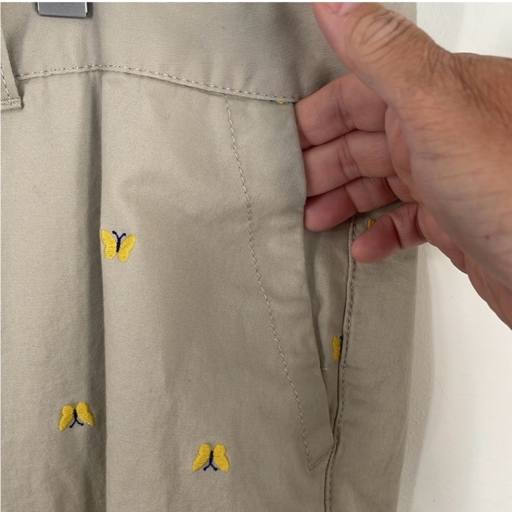 Talbots Plus Size Embroidered Butterfly The Weekend Khaki Chino Pants Sz 16W - Picture 4 of 8